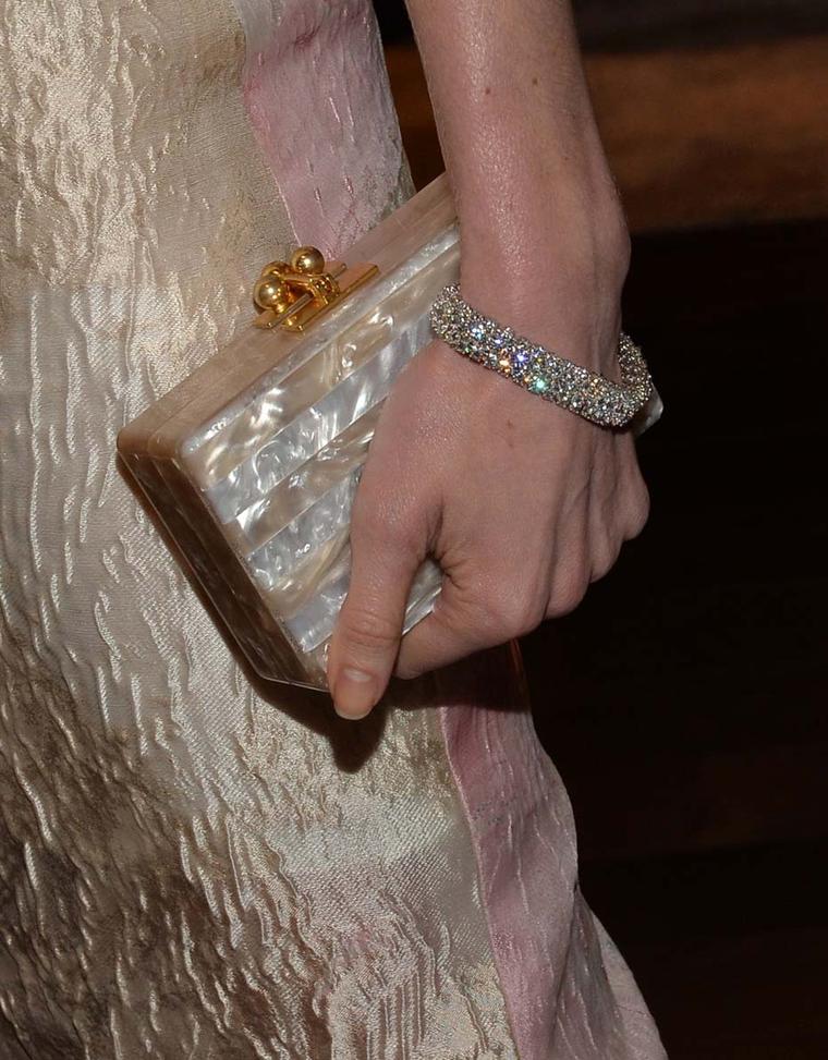 Classic Van Cleef & Arpels diamonds were the perfect accompaniment to Kate Bosworth's sheer Monique Lhuillier dress
