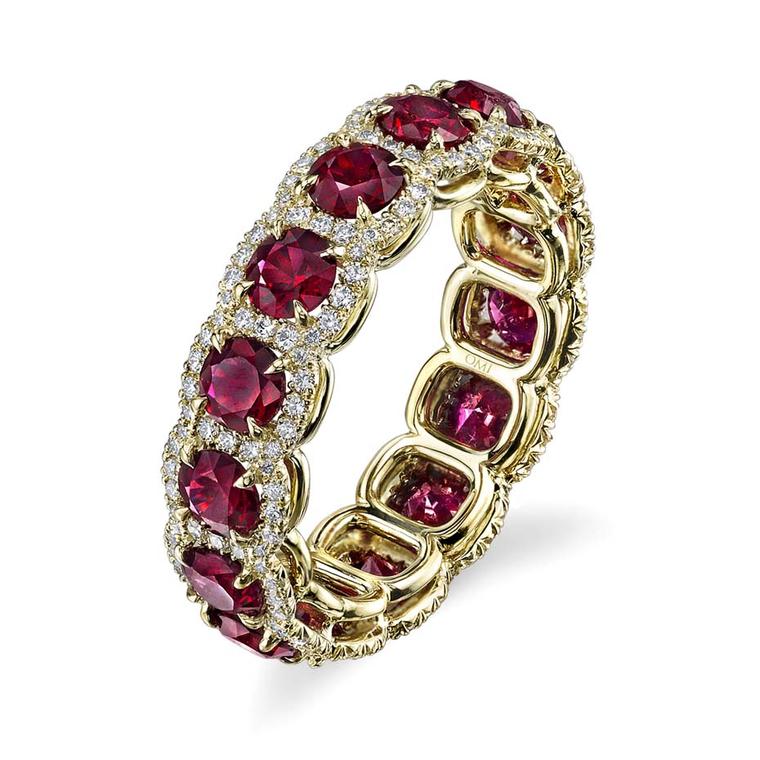 Omi Privé ruby and diamond eternity wedding band