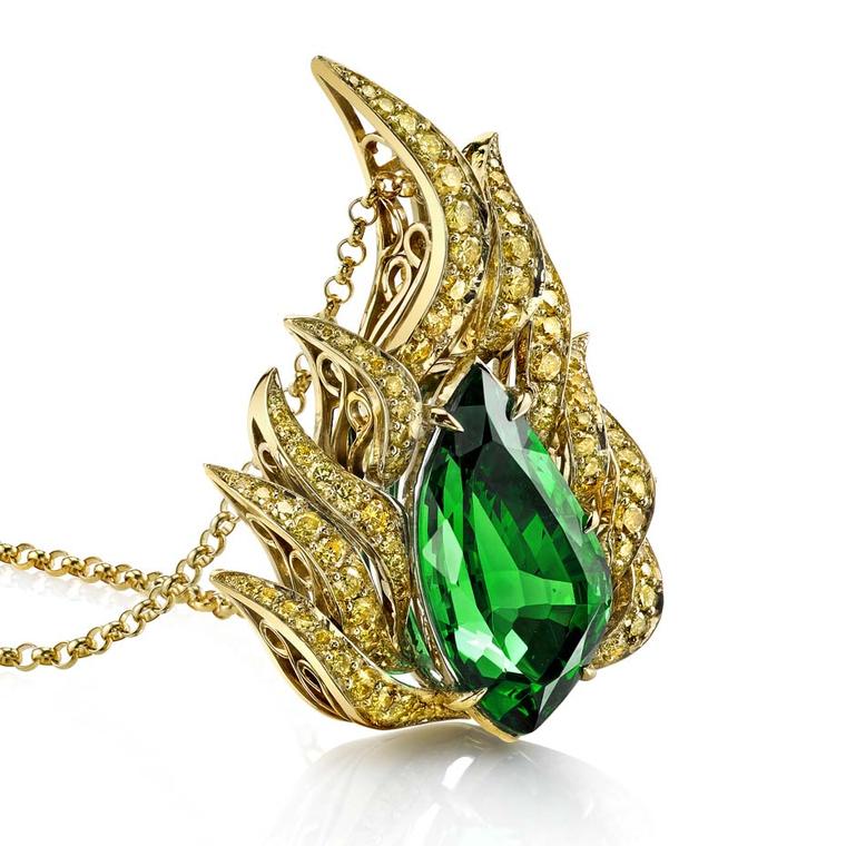 Omi Privé tsavorite and yellow diamond pendant