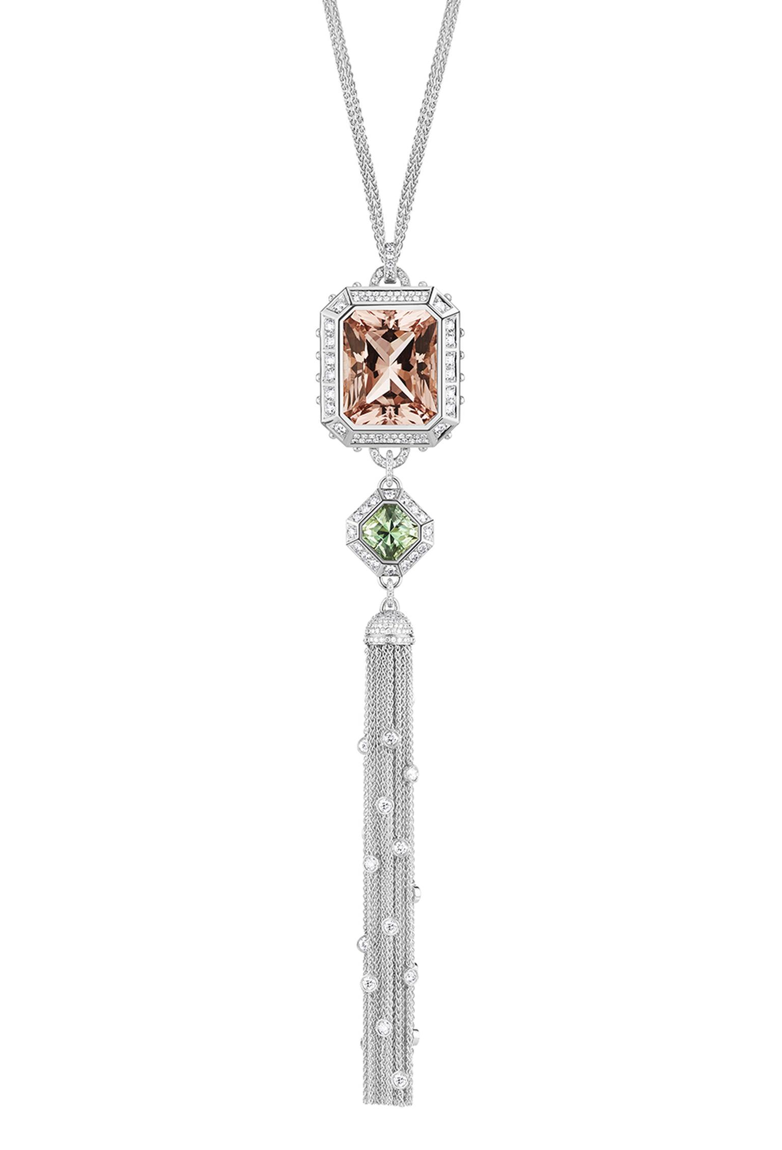 Louis Vuitton one-of-a-kind Emprise pendant necklace, set with a stunning 50-60ct morganite, mint green tourmaline and diamonds