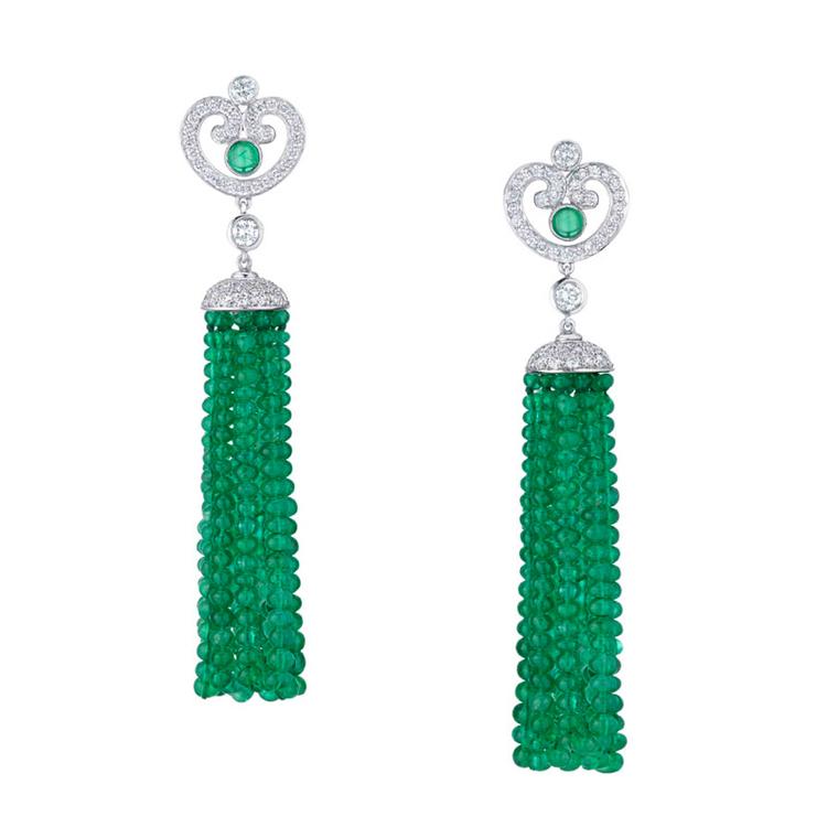 Fabergé Les Danses Fantasques Aurora diamond and emerald tassel earrings