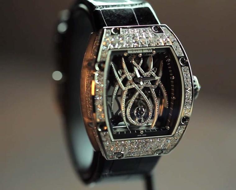 The Richard Mille Tourbillon Natalie Portman RM 19-01 featuring a diamond-set spider on the dial