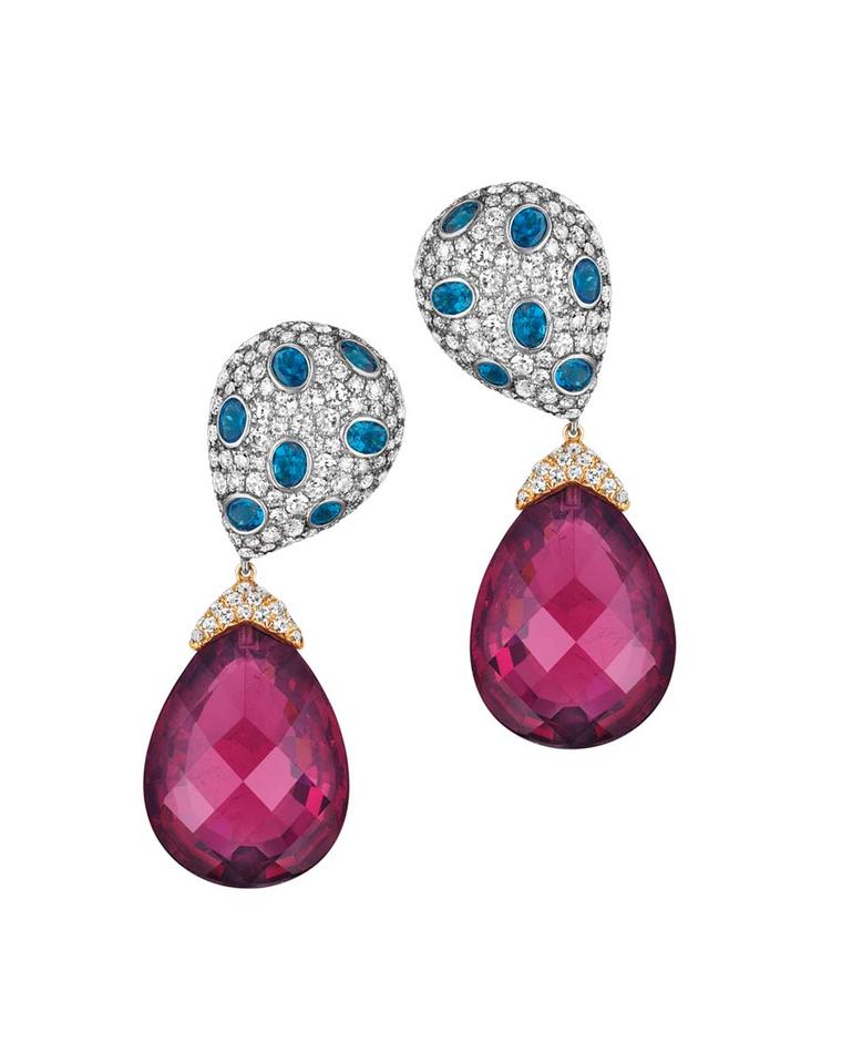 Jacob & Co. Harlequin earrings in white gold set with 83.81ct rubellites, apatite and diamonds