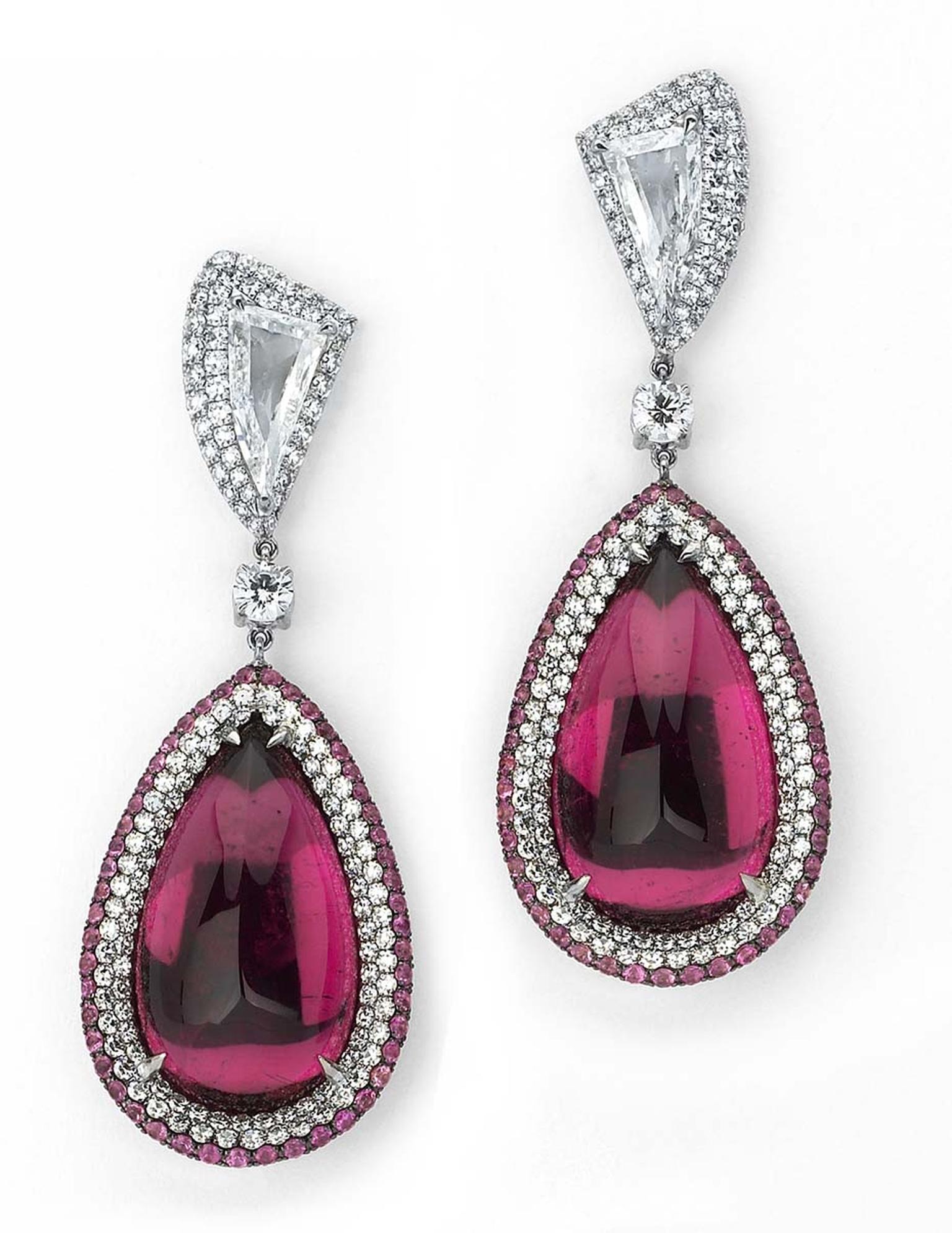 Martin Katz cabochon rubellite and diamond earrings