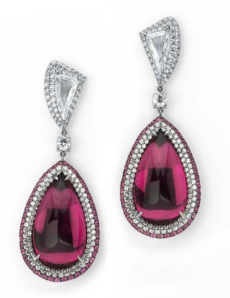 Martin Katz cabochon rubellite and diamond earrings