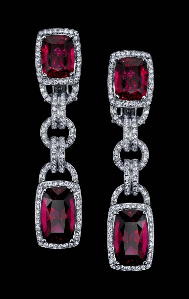 Robert Procop Parisian deco rubellite and diamond earrings