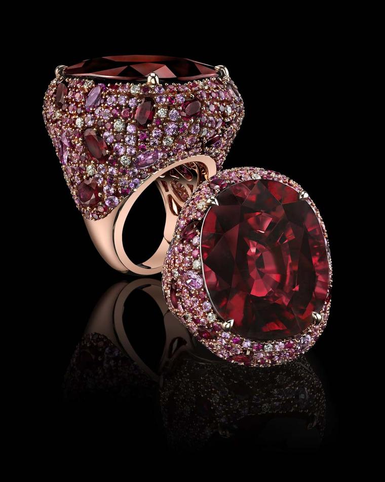 Robert Procop oval-shaped rubellite cocktail ring, with a central 31.74ct rubellite, pavé set with rubies, pink sapphires and diamonds