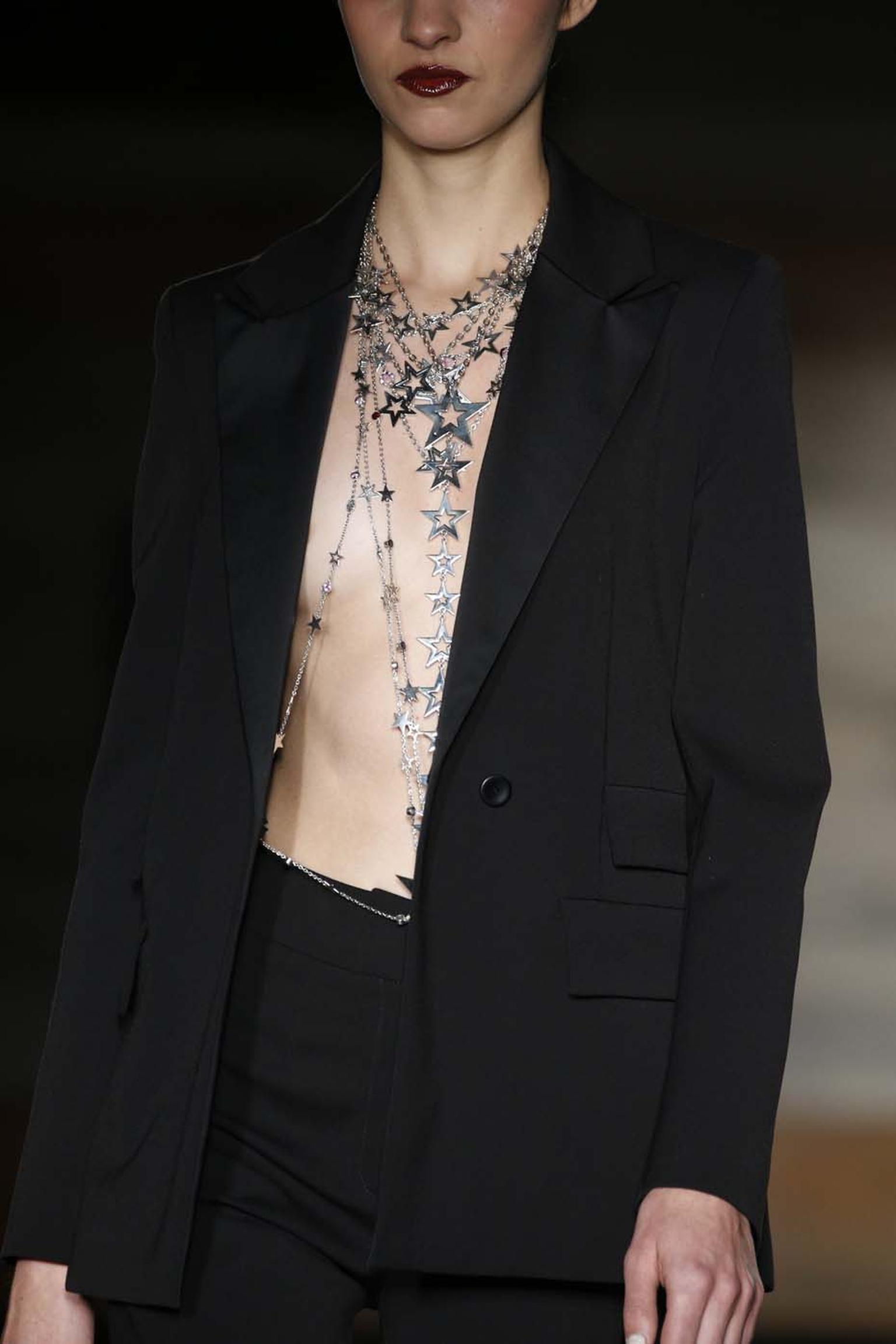 Azza Fahmy for Matthew Williamson silver Star necklaces on the fall/winter 2014 catwalk