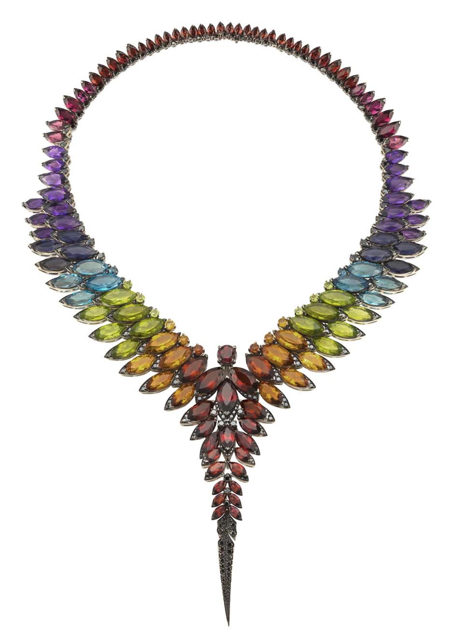 Stephen Webster Magnipheasant necklace with amethyst, pink tourmaline, red garnet, blue topaz, peridot and citrine