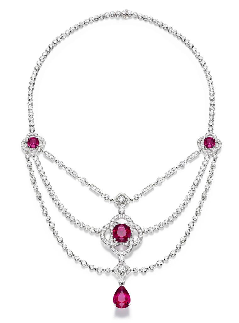 Piaget Limelight Couture Précieuse Necklace in white gold with a 12ct pear-shaped rubellite, three cushion-cut rubellites totalling 26ct and brilliant-cut diamonds