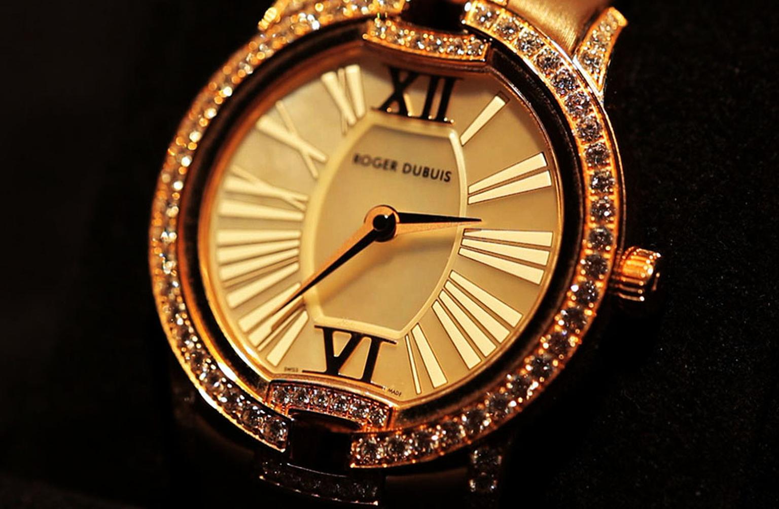 Roger Dubuis Velvet watch with diamonds and pink sapphires.