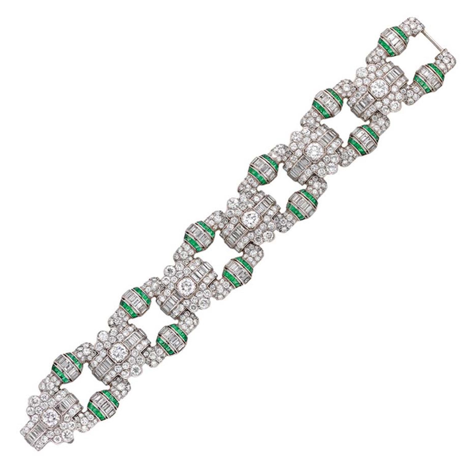 An Art Deco emerald diamond panel bracelet from Bentley & Skinner on 1stdibs