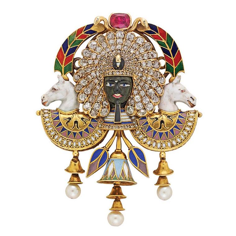 Egyptian Revival Pharaoh portrait brooch by Carlo Giuliano from Bentley & Skinner on 1stdibs