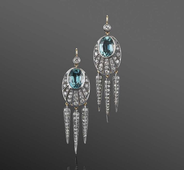 Aquamarine and diamond rayed dart earrings from the Fred Leighton contemporary collection