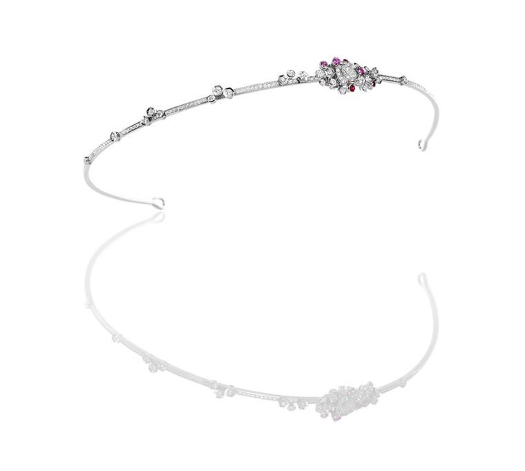 Chaumet Bee My Love tiara in white gold, with diamonds, red spinels and pink sapphires. The bee brooch is detachable