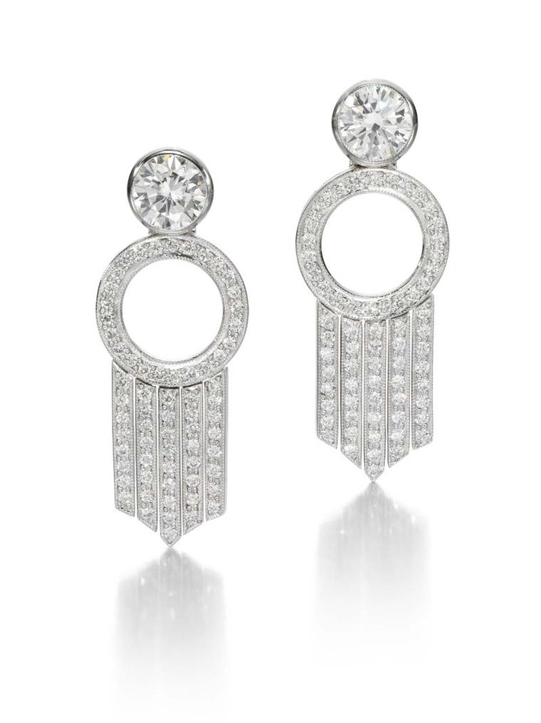 Jessica McCormack Bang earrings in white gold, with diamond loops and diamond-set fringing. The 2.03ct round brilliant-cut diamonds are detachable