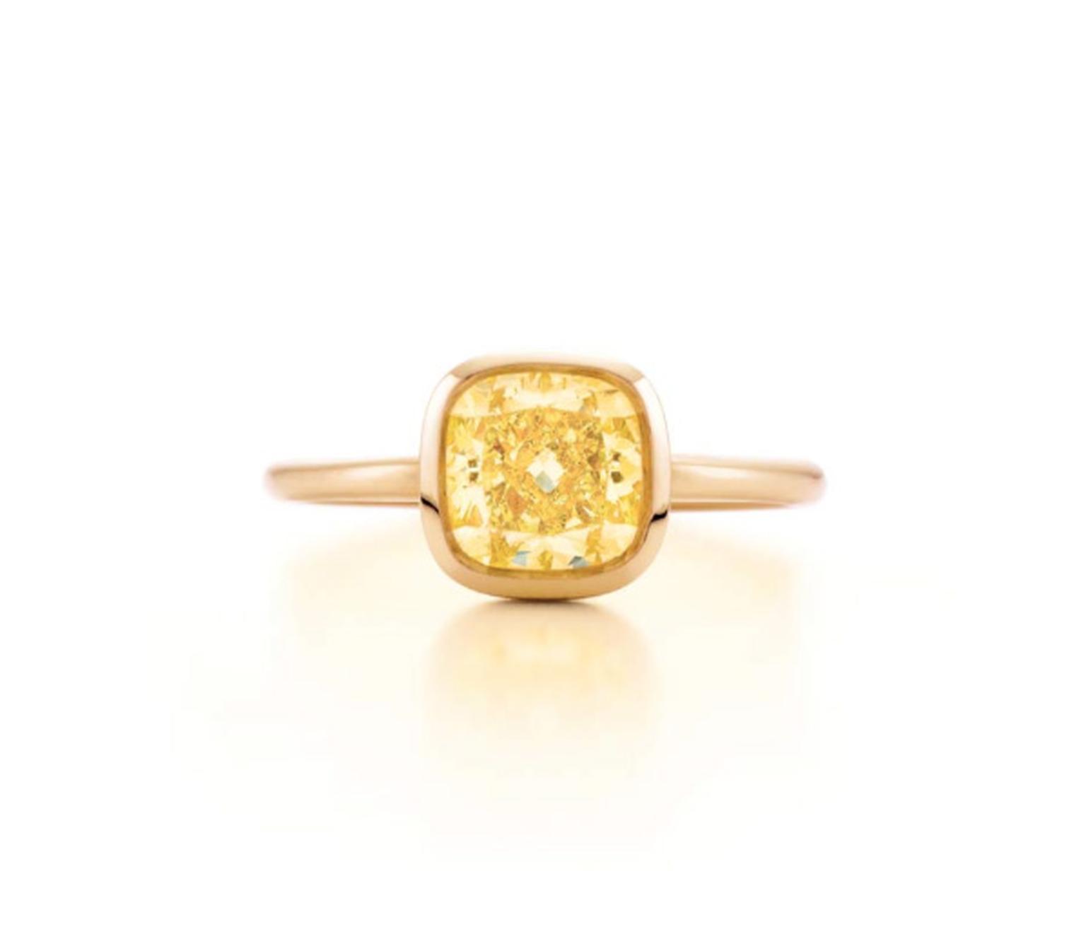 Tiffany & Co. cushion-cut yellow diamond engagement ring in pink gold