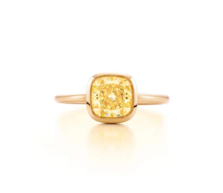 Tiffany & Co. cushion-cut yellow diamond engagement ring in pink gold