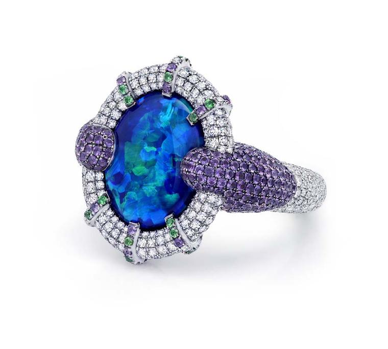 Martin Katz New York collection ring featuring a rare 8.01ct Australian black opal