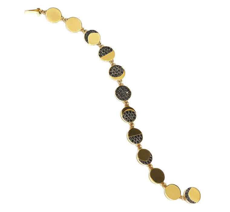 Pamela Love Fine Moon Phase Bracelet in yellow gold with pavé black diamonds
