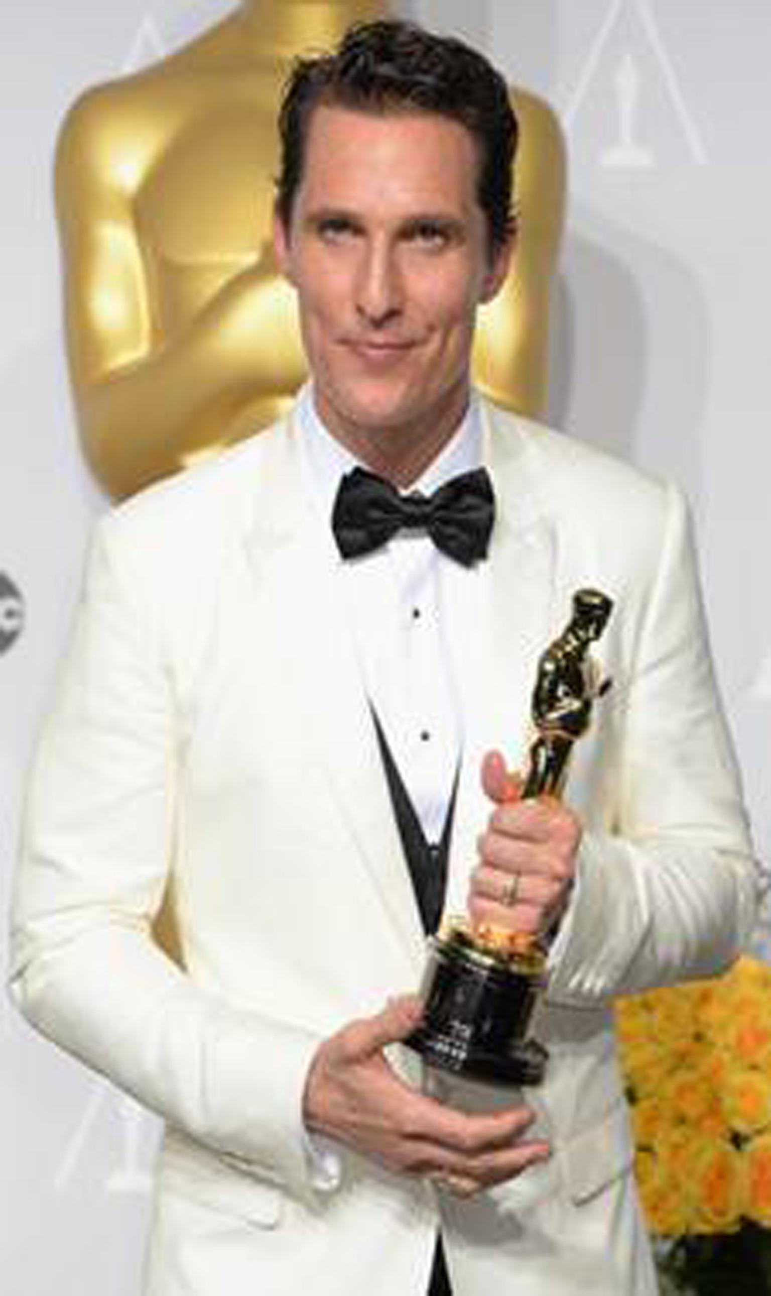 Academy Award Winner for Best Actor in a Leading Role, Matthew McConaughey selected Chopard's white gold L.U.C XP Tonneau timepiece featuring a white dial and black leather strap.