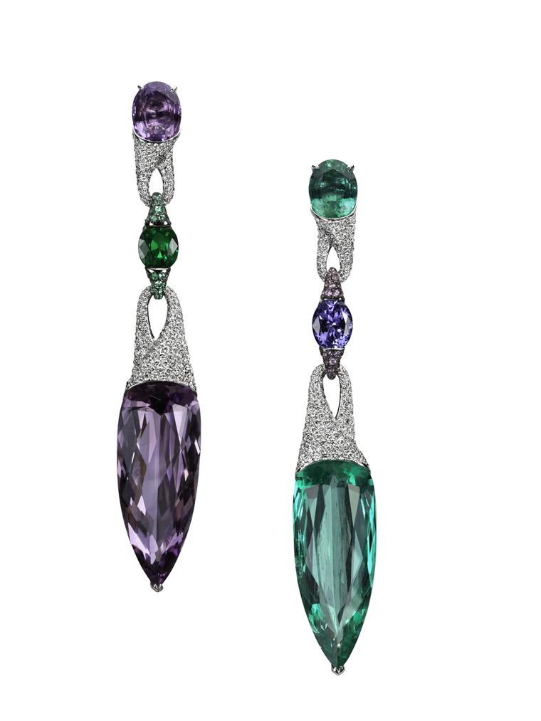 Boghossian Colombian emerald, amethyst and diamond earrings