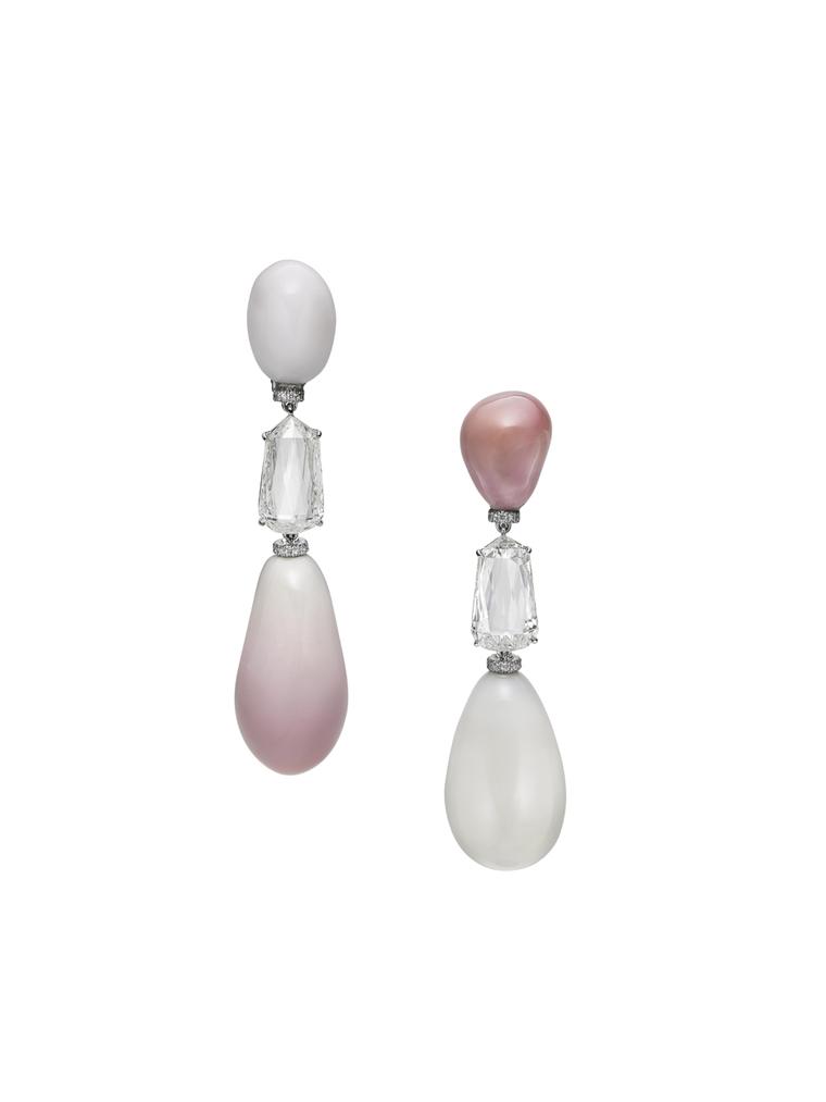 Boghossian natural saltwater conch and clam pearl earrings with diamonds