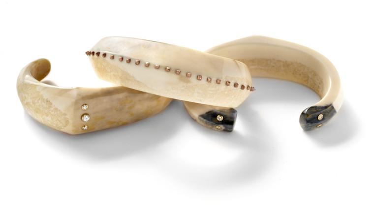Monique Péan fossilized Walrus cuffs.