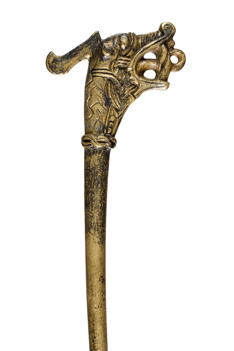 950-1000 AD cooper alloy pin with dragon's head. Hedeby, modern Germany. Archäologisches Landesmuseum, Schloss Gottorf, Schleswig. © Wikinger Museum Haithabu