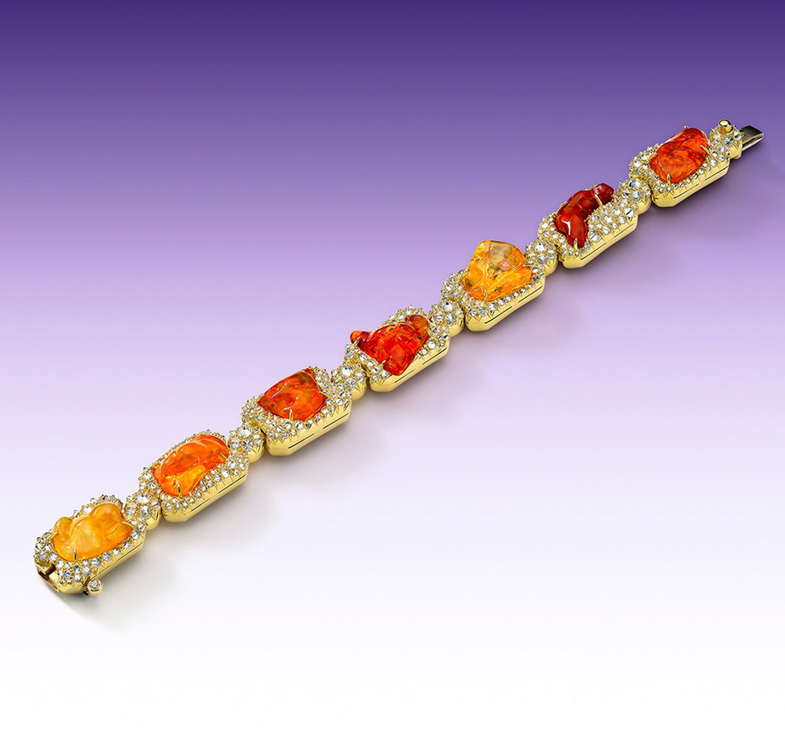 Nicholas Varney 2012 Upperline bracelet featuring fire opal, diamond and gold.