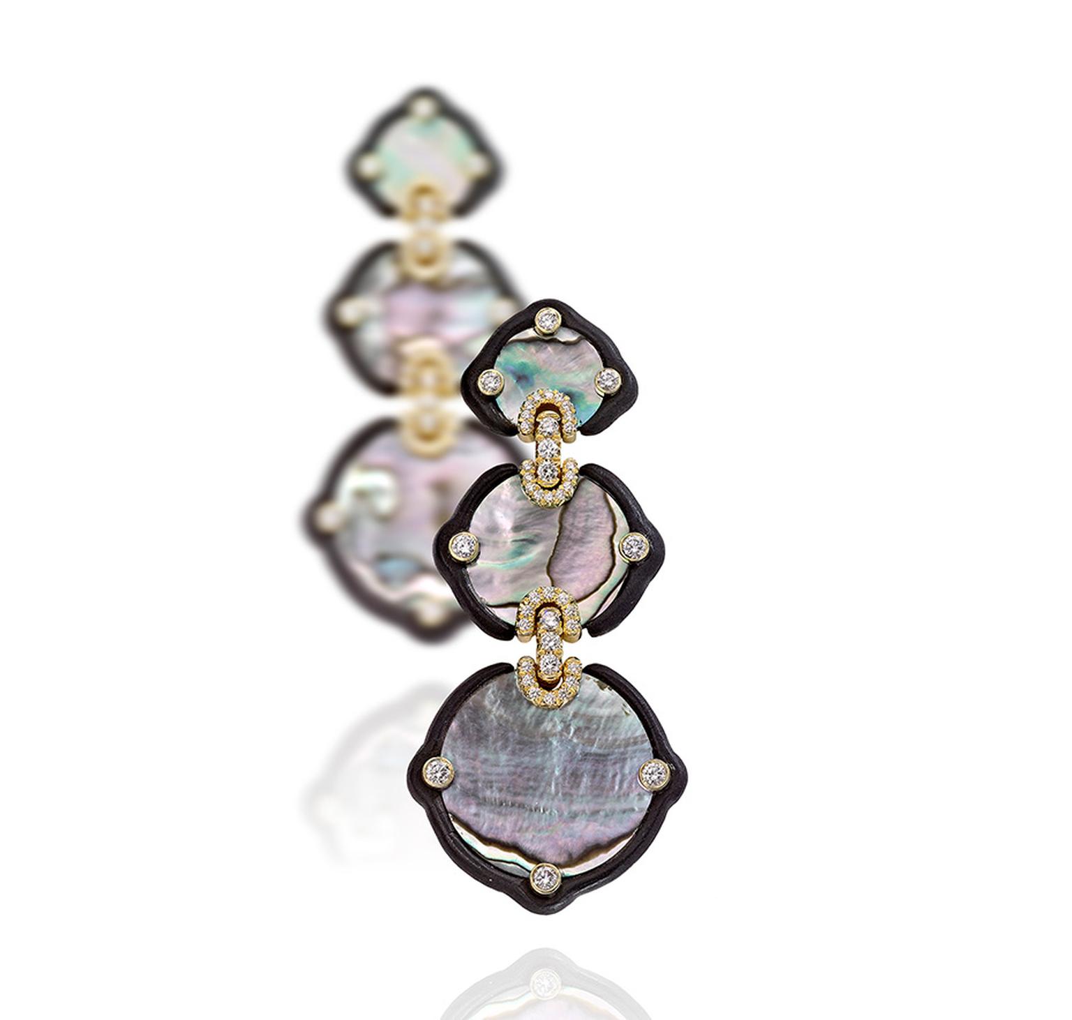 Nicholas Varney 2012 mother-of-pearl, ebony, diamond and gold earrings.