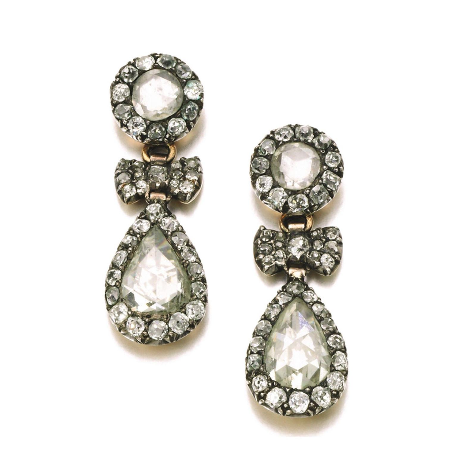 These late 18th century diamond pendant earrings sold for £41,250 at Sotheby's London in 2014.