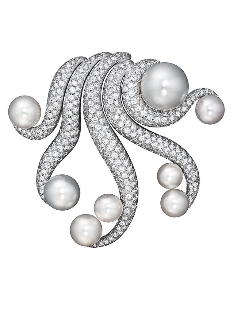 Verdura white gold Octopus brooch with South Sea cultured pearls, Tahitian cultured pearls and diamonds.