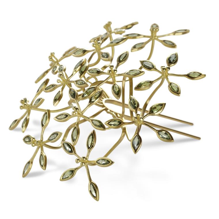 Jo Thorne took home gold at the Goldsmiths’ Craft & Design Council Awards this month for her Passion Flower Hairpin