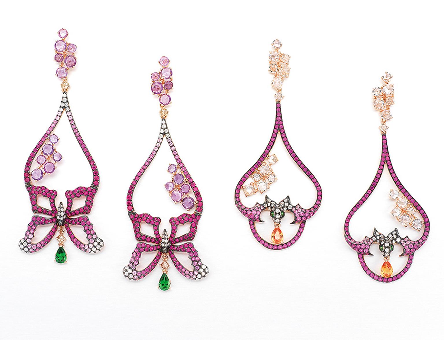 Wendy Yue earrings with multi-coloured gemstones and diamonds