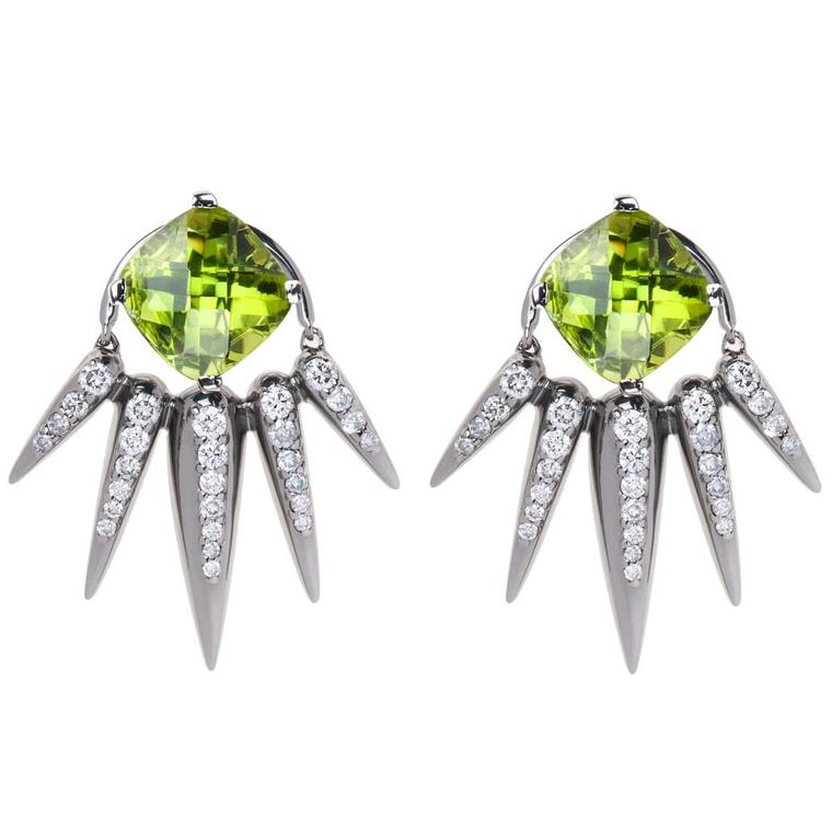 Nikos Koulis Spectrum collection earrings with white diamonds and peridot