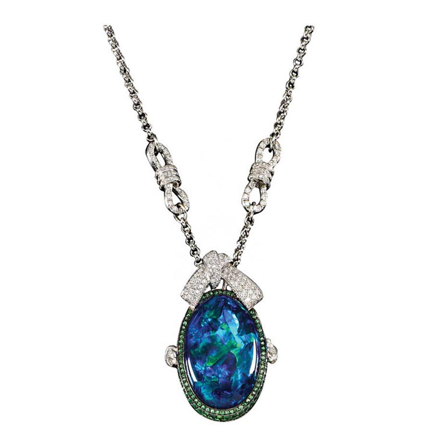 Mauboussin necklace in white gold, set with a rare 22.63ct Australian Lighting Ridge black opal, tsavorite garnets and diamonds