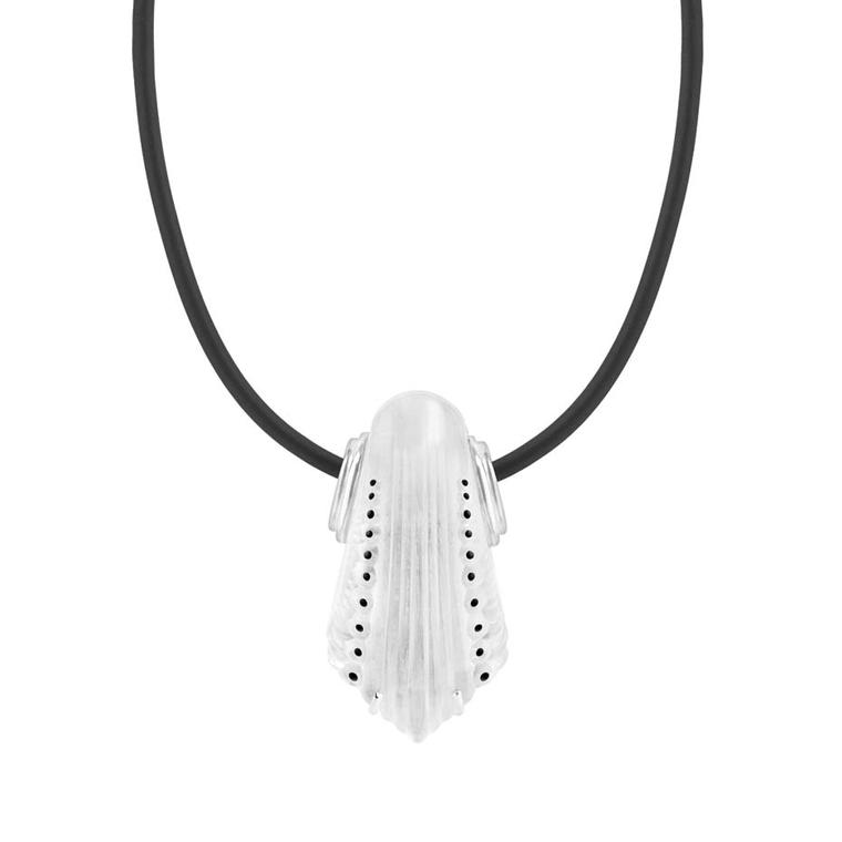 Lalique Icone collection silver pendant featuring clear Lalique crystal enamelled in black