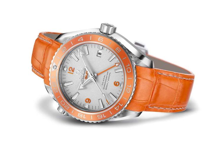 Omega's world-first Seamaster Planet Ocean Orange Ceramic features a 43.50mm platinum case with a bi-directional 24-hour GMT rotating bezel whose polished ring is made from patent pending orange ceramic