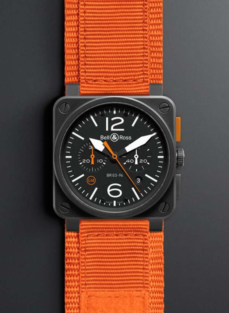 Bell & Ross' BR 03-94 carbon watch with orange strap comes in a limited edition of 500 pieces.