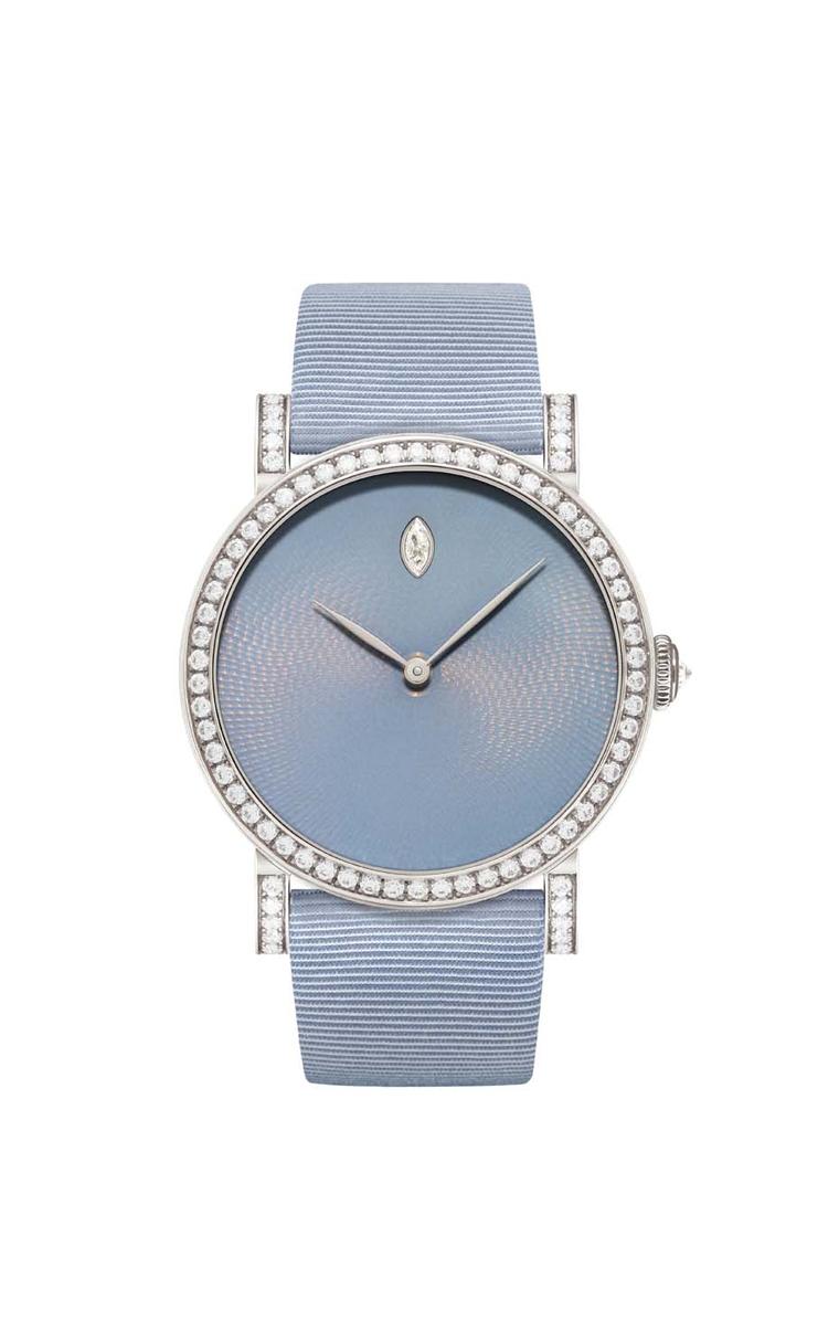 DeLaneau Rondo Translucent Hoar Frost watch with a guilloché enamel dial and diamond-set bezel
