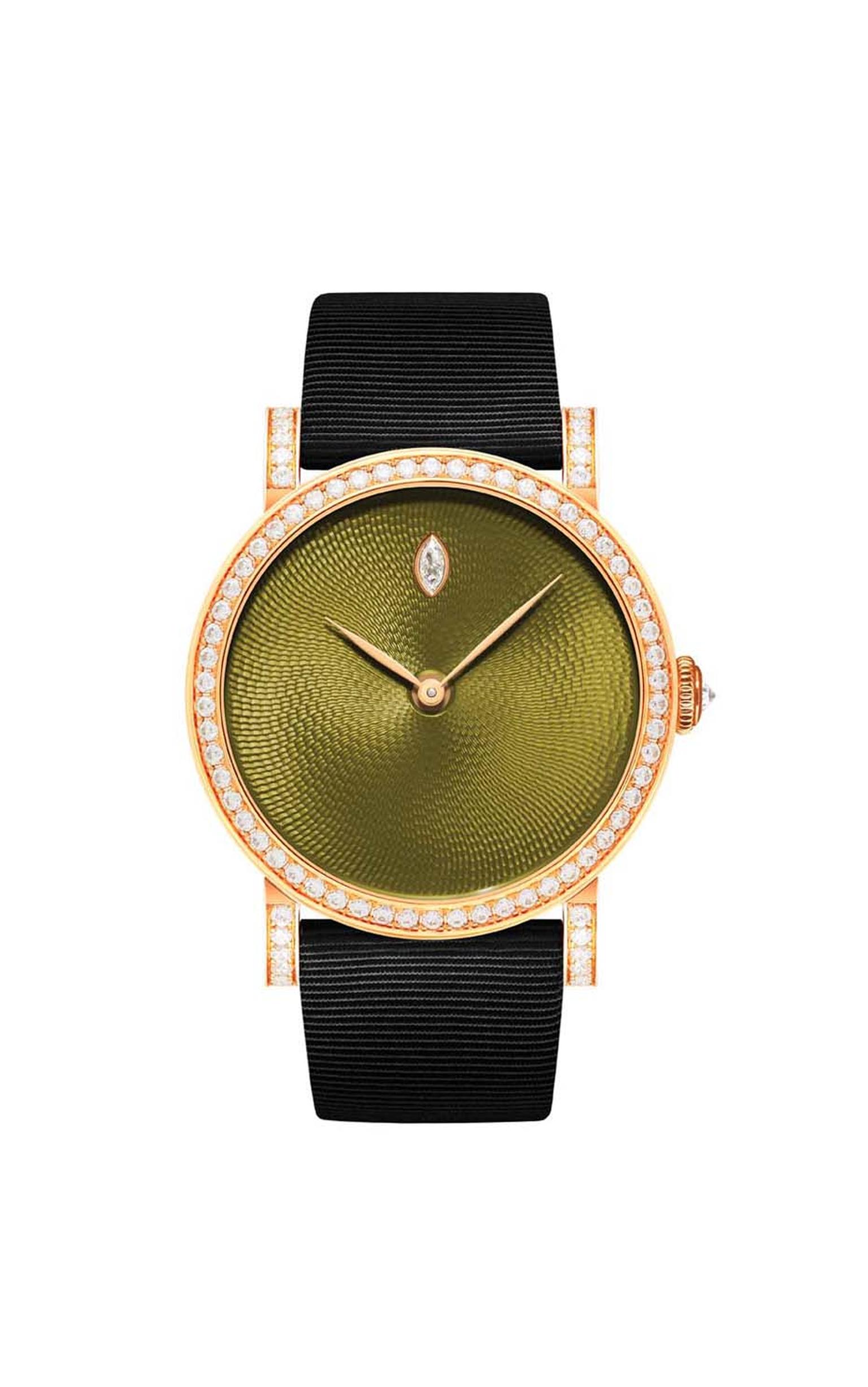 DeLaneau Rondo Translucent Meadow with a guilloché enamel dial and diamond-set bezel