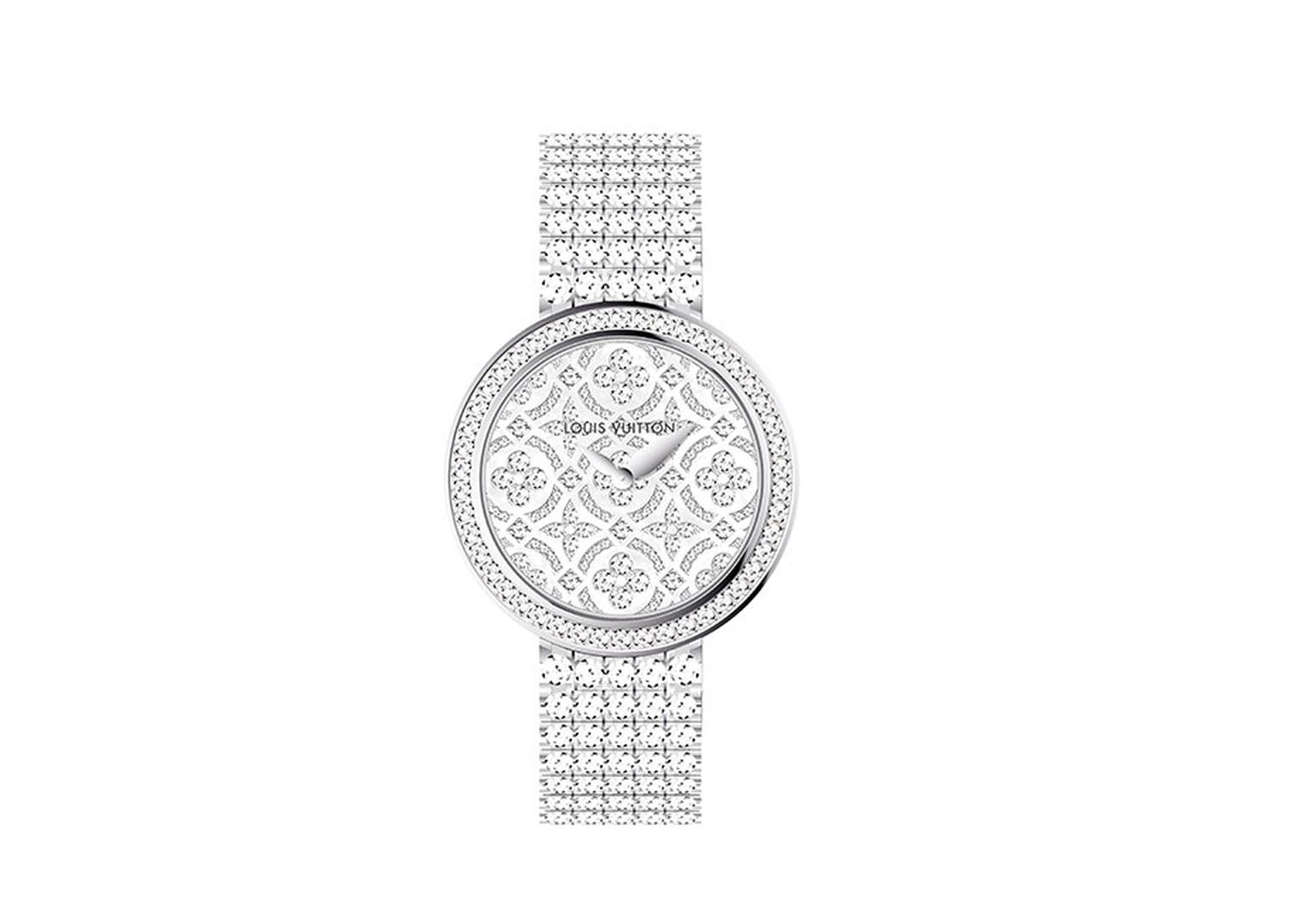 Louis Vuitton Dentelle de Monogram watch with a diamond-set dial and bezel and an all-diamond ‘rivière’ bracelet