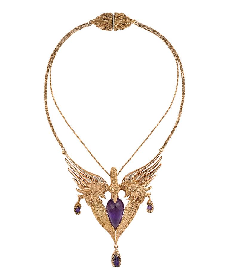 Duffy for Gemfields gold Odyssey necklace with 52.25ct Gemfields Zambian amethysts