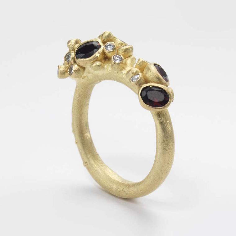 Ruth Tomlinson garnet encrusted gold ring