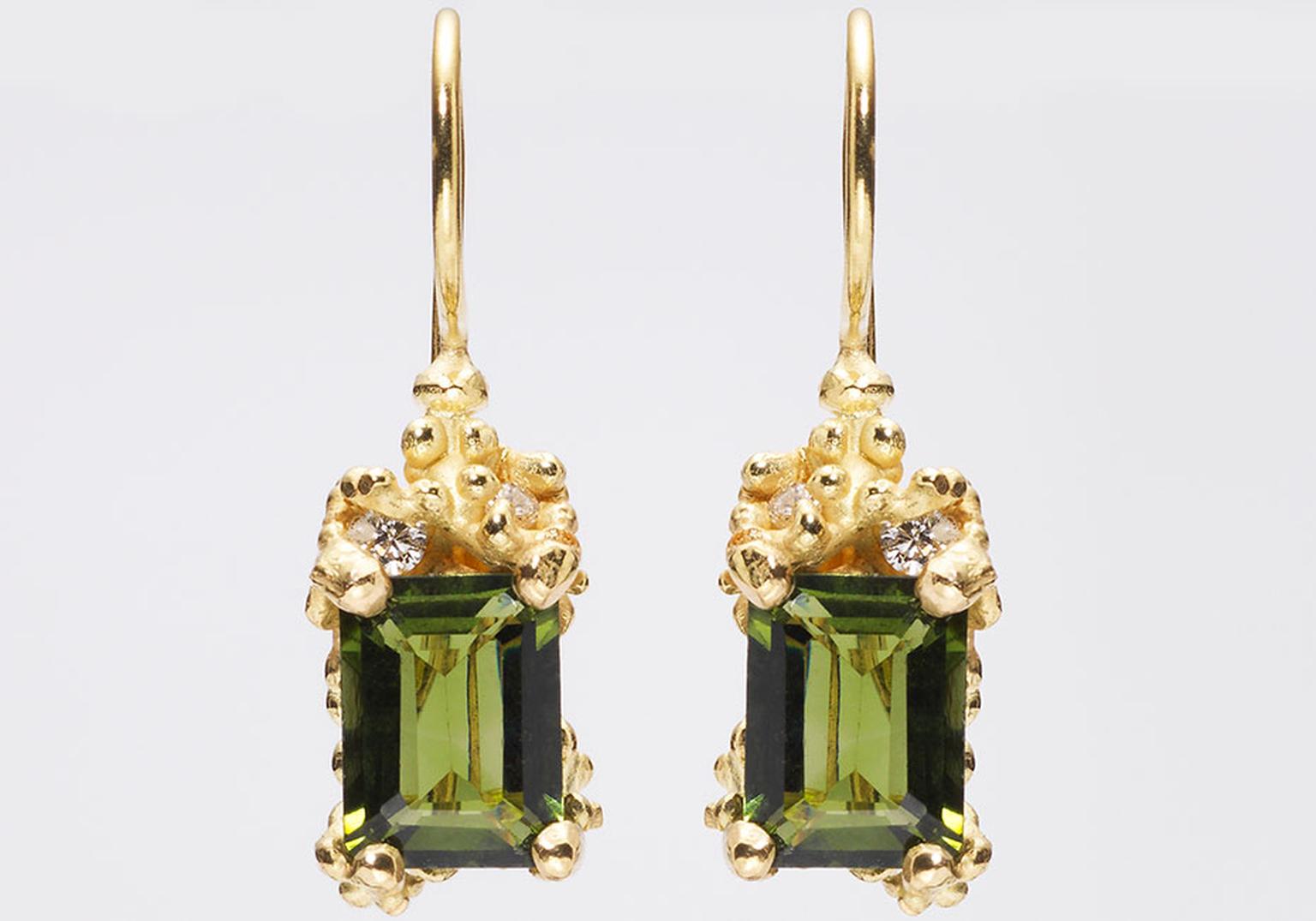 Ruth Tomlinson tourmaline and diamond drop earrings