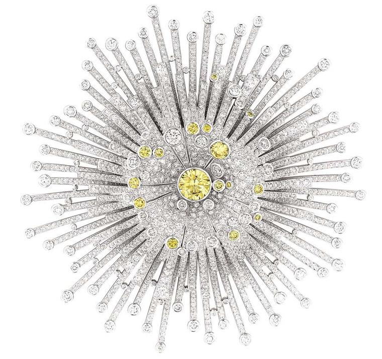 Inspired by the 1932 exhibition, Chanel's 'Soleil' white gold brooch features 1,765 brilliant-cut diamonds (8.7ct) and 16 brilliant-cut yellow diamonds.