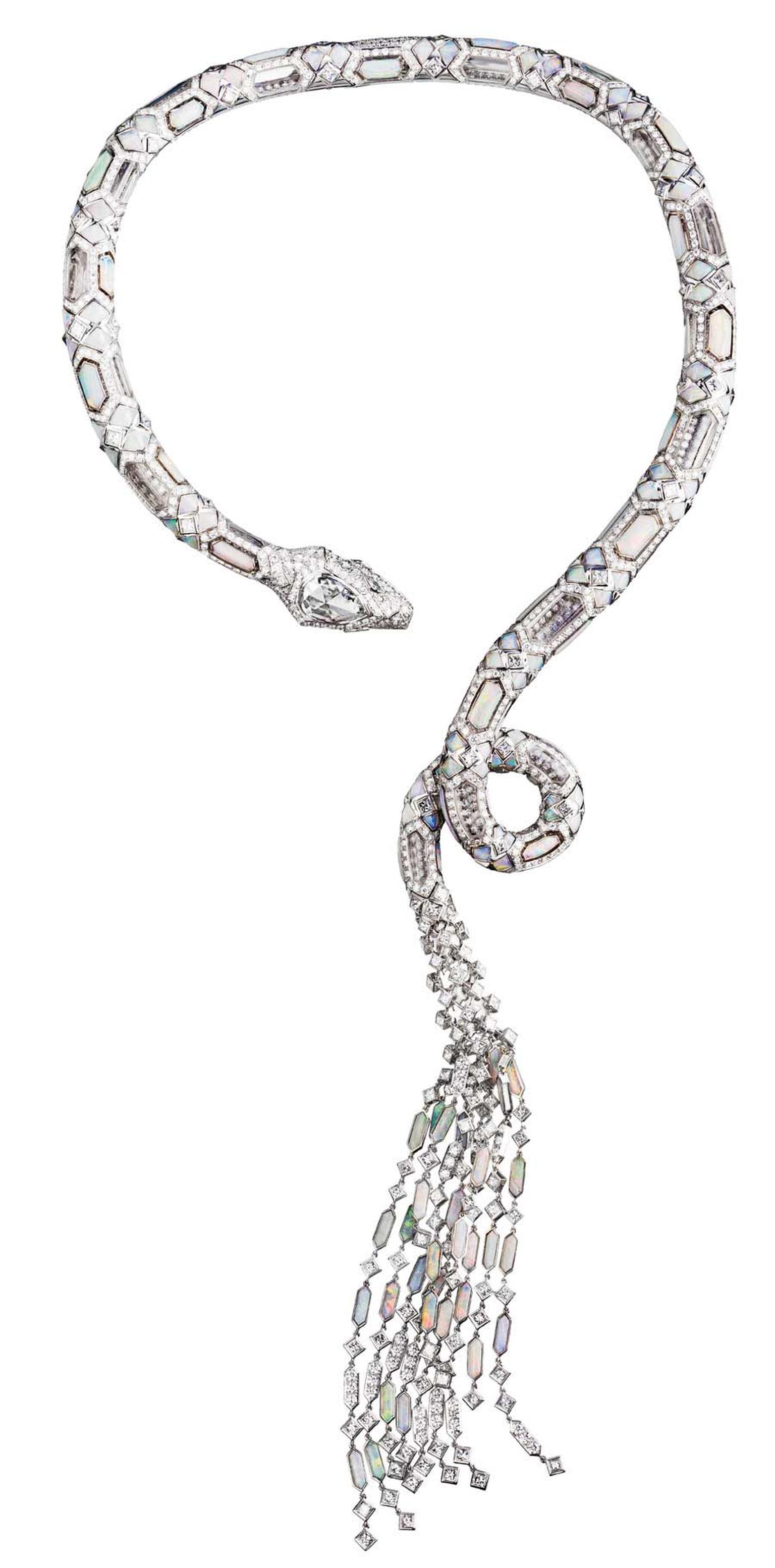 Boucheron Serpent diamond, opal and rock crystal necklace.