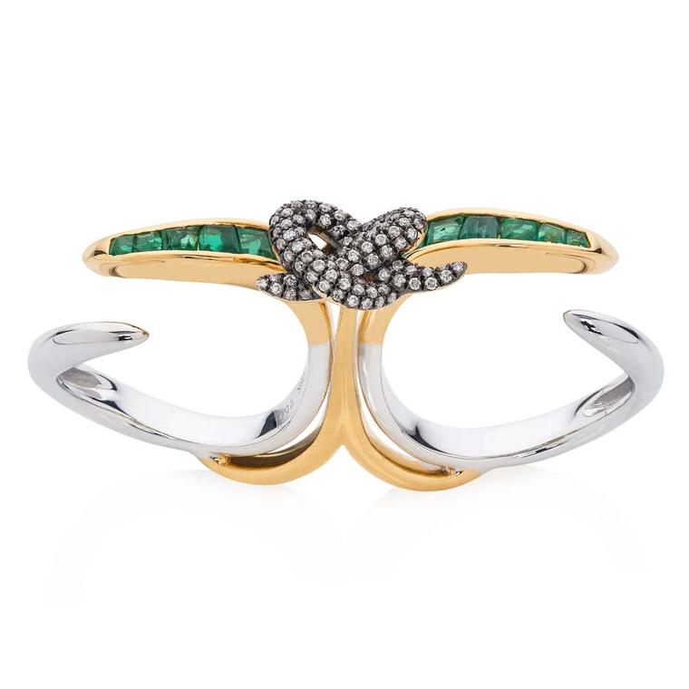 Leyla Abdollahi Lust & Lure collection ring in white and yellow gold with emeralds and diamonds