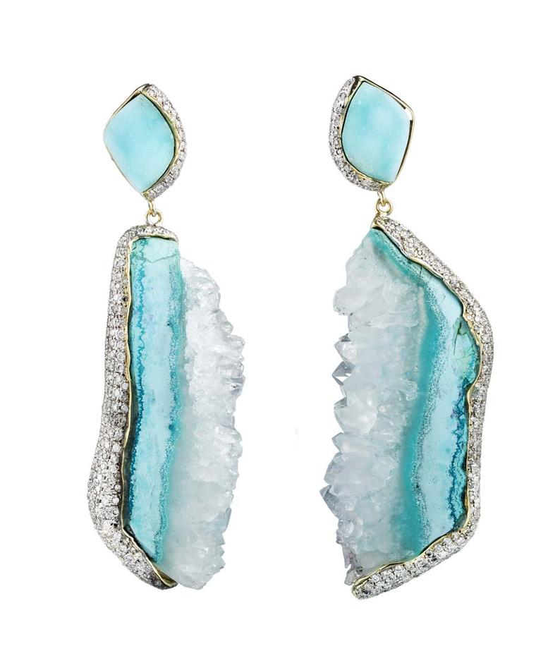 Kara Ross Petra earrings featuring raw hemimorphite